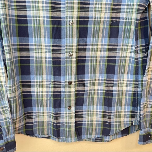 Vince Plaid Cotton Blue Green Long Sleeve Bottom Down Mens Shirt Size Small - Picture 4 of 8